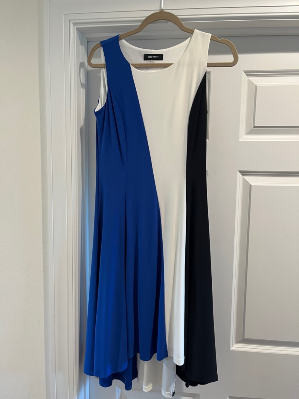 Nine West Blue, White & Black Sleeveless Midi Colorblock Dress